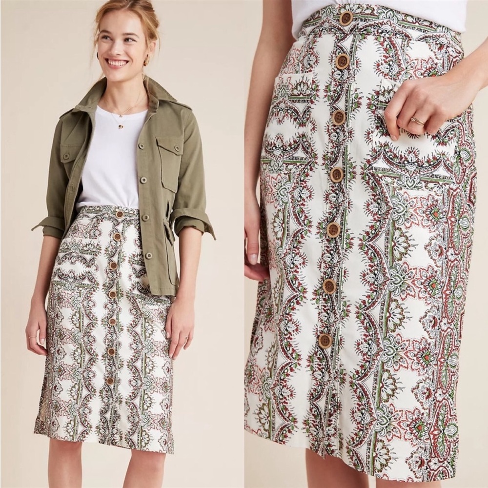 Maeve Kaleidoscope Button Front-Pencil Skirt